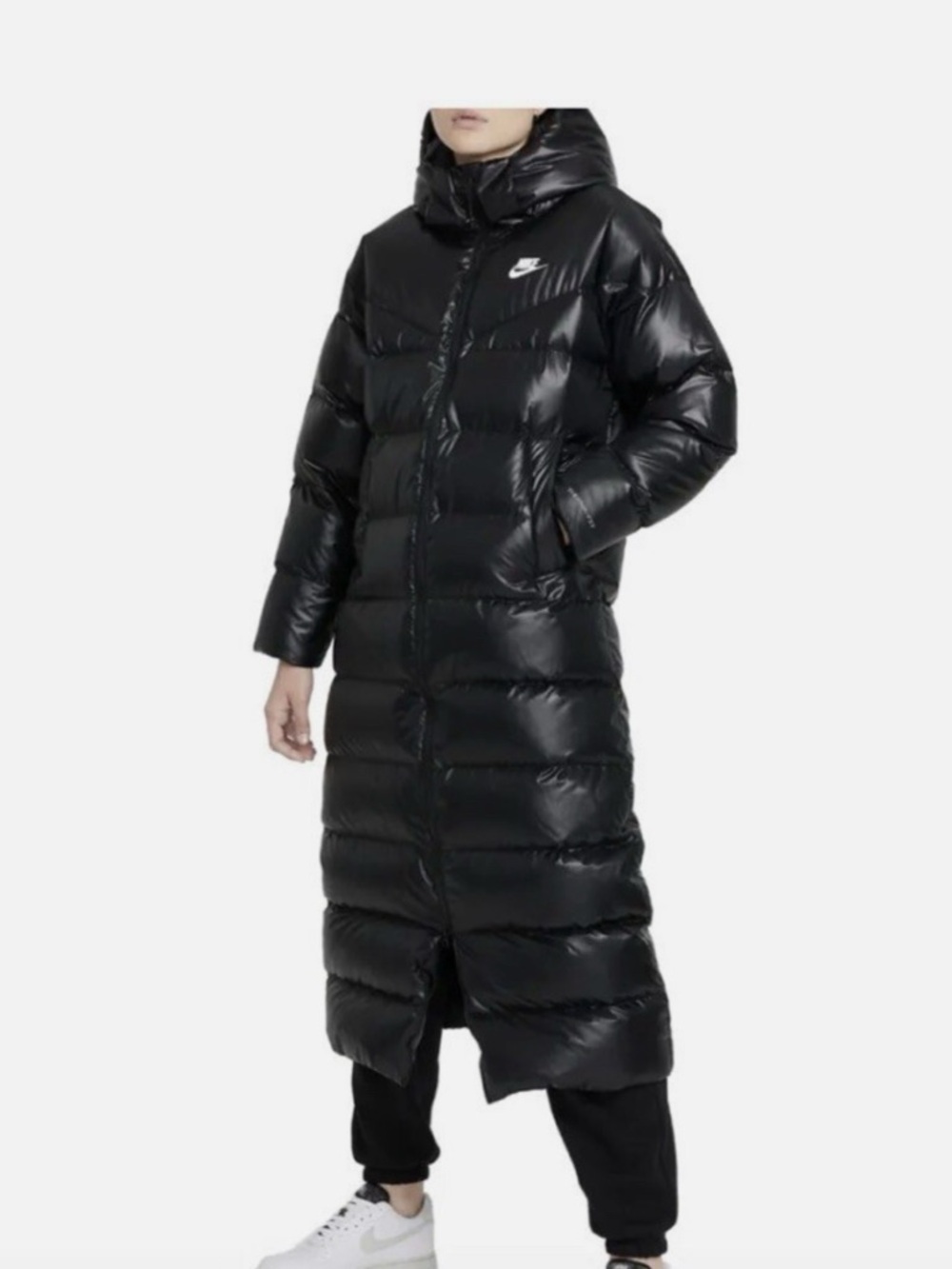 Nike Women’s Long Black Puffer Coat with Hood